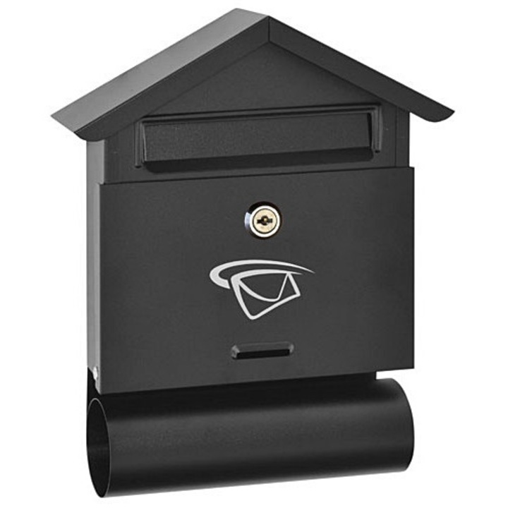 Cutie postala Begris B6 cu suport pentru ziare, rezistenta la intemperii, culoare negru mat, dimensiuni 260x340x55mm