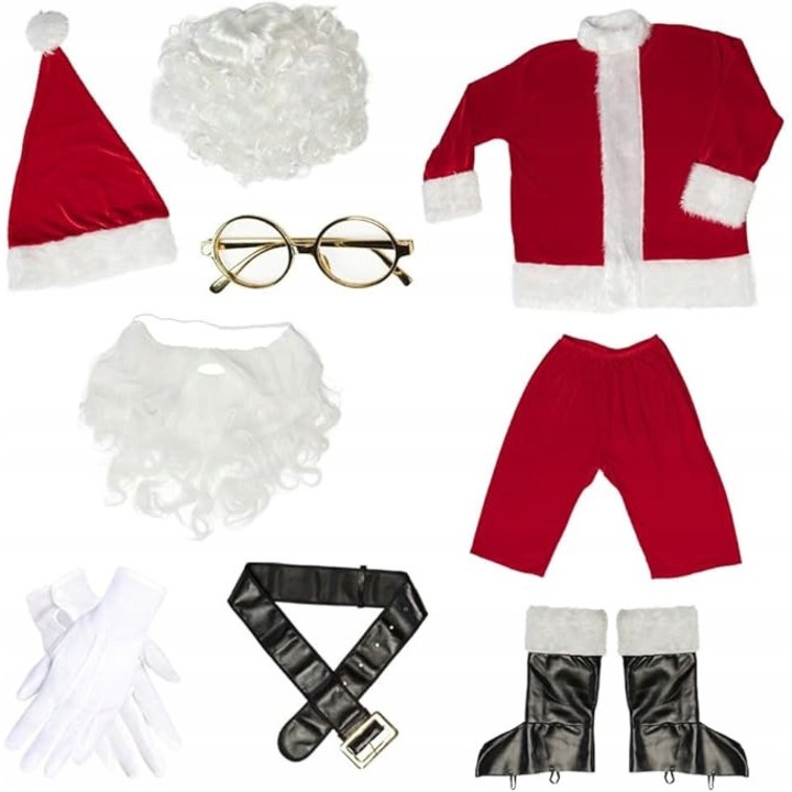 Costum Mos Craciun, Boland, set 9 piese, rosu si alb, L/XL