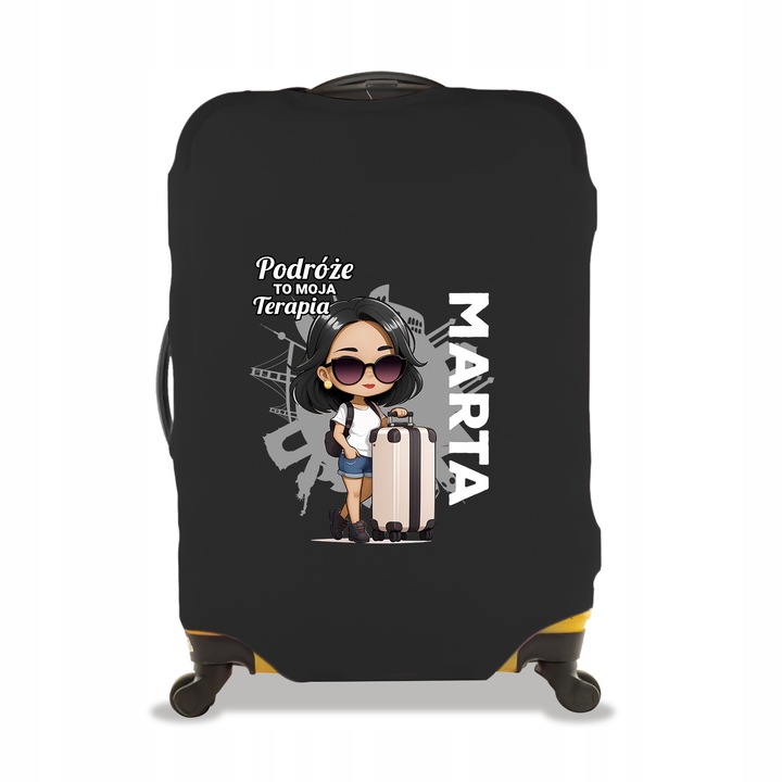 Husa personalizata pentru valiza, neagra, 26-28 inch, cu imprimeu colorat