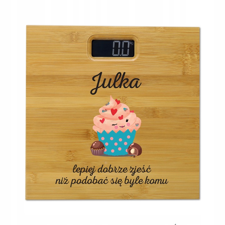 Cantar corporal electronic personalizat, bambus, 30x30cm, 180kg