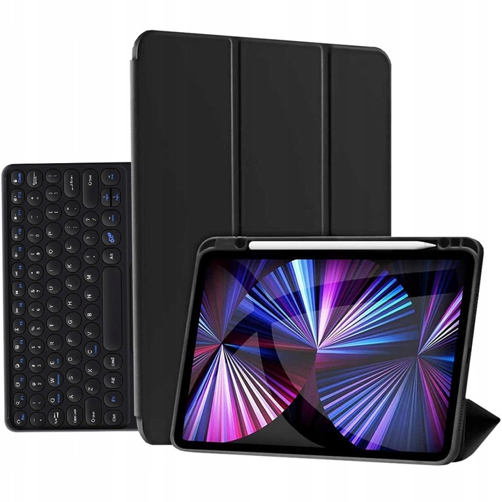 Husa tablete cu tastatura Alogy, Smart Case, pentru Apple iPad Pro 12.9 2021, neagra, 2 in 1