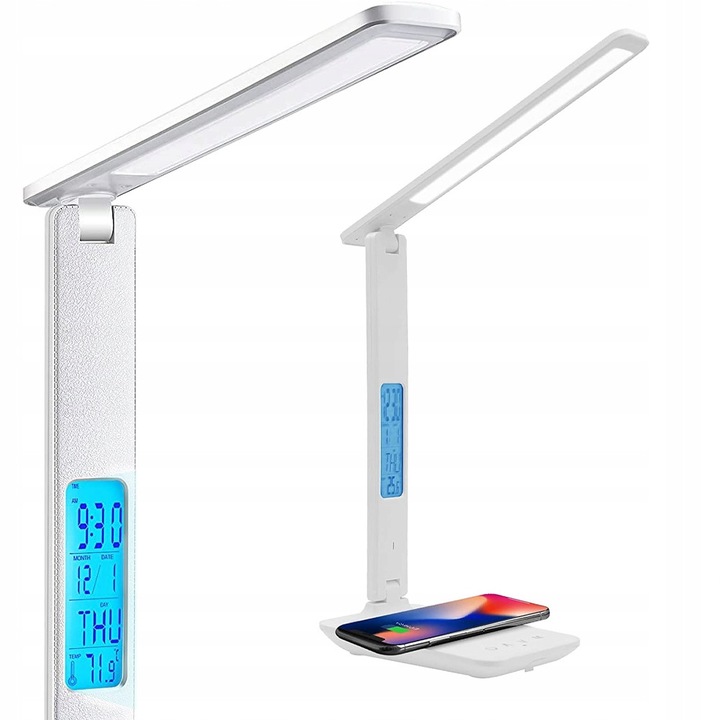 LED asztali lámpa Qi induktív töltővel, Alogy, fehér, 3 fényszint, 5 intenzitási szint