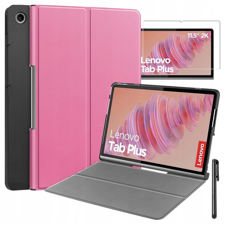 Flip tok tablethez, Lenovo Tab Plus 11.5" 2024, rózsaszín, TPU anyag, stylussal