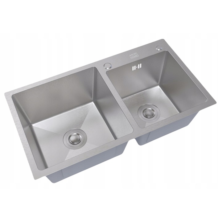 Двукамерна мивка, ANW HOME, инокс, 780x430mm, дълбочина 220mm, включен сифон и дозатор за течности