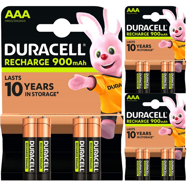 Set 12 acumulatori AAA Duracell 900 mAh, 3 blisturi a cate 4 bucati