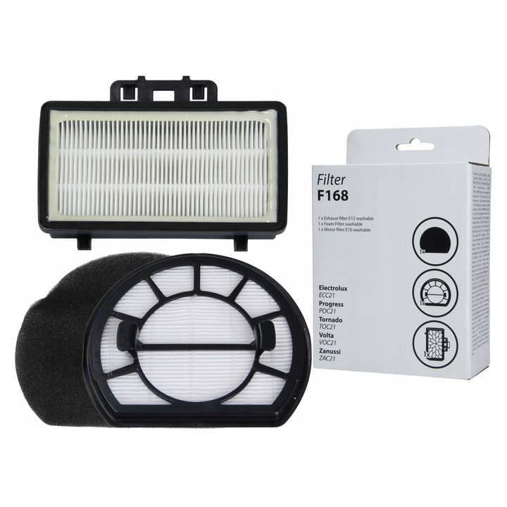 Set 3 Filtre F168 pentru Aspirator Electrolux, Filtru Piankowy, Filtru Motor, Filtru Wylotowy, Dimensiuni: 135x112x4mm, 144x122x28mm, 159x120x25mm