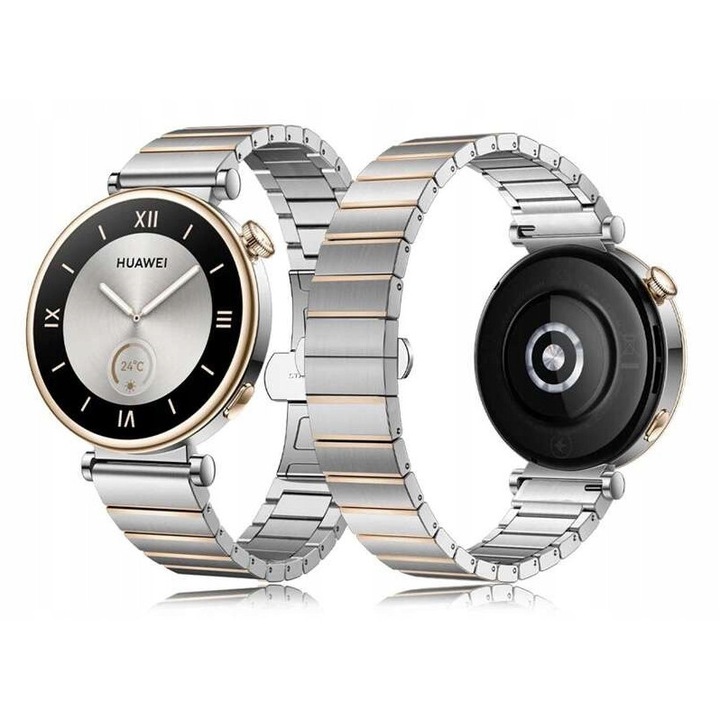 Bransoleta LINKBAND pentru Garmin Venu 2S / Venu 3S / Vivoactive 4S / Huawei Watch GT 4, 18mm, argintie-rose gold