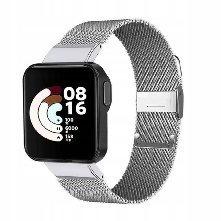 Bransoleta Milanese pentru Xiaomi Redmi Watch 2 Lite, set cu adaptor, argintie, din otel inoxidabil