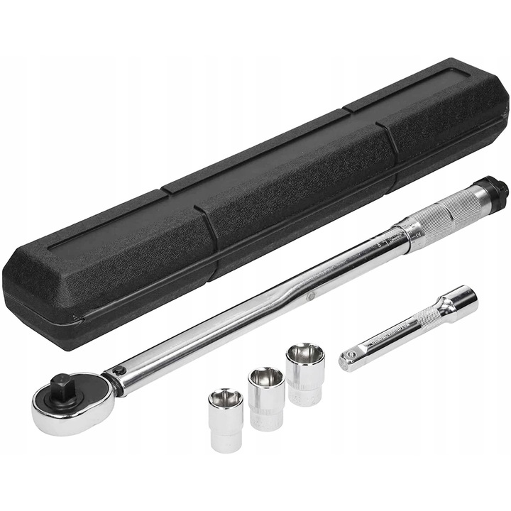 Cheie dinamometrica Falcon 28-210 Nm cu set de nasadki 1/2" (17,19,21 mm) si prelungire 1/2" 125 mm