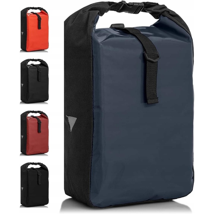 Torba pe suport pentru bicicleta Buchel, 48x25x14cm, impermeabila, capacitate 10kg, cu curea de umar, elemente reflectorizante