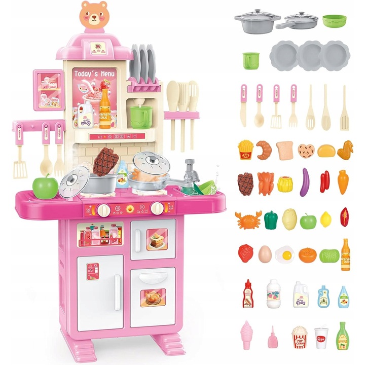 Bucatarie de joaca, set 69 accesorii, interactiv, sunete, 79cm, multicolor