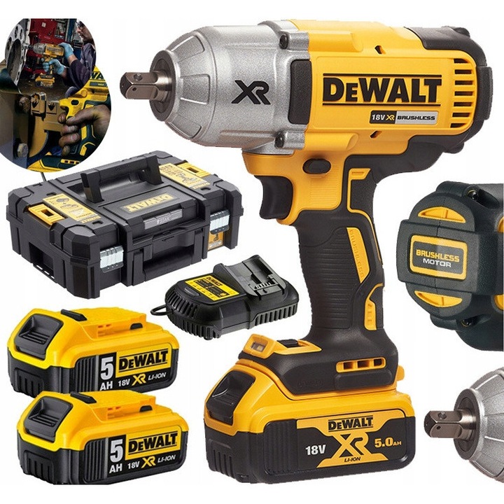 Cheie cu impact fara fir DeWalt DCF899, 950 Nm, 1625 Nm, 2 acumulatori 5.0 Ah, cu sistem TSTAK