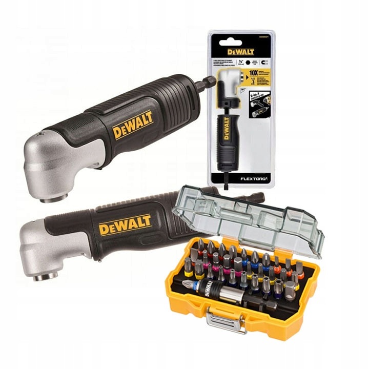 Set Udarova, DeWALT, glowica katowa 90°, 2 lungimi, 32 biti, 1/4"