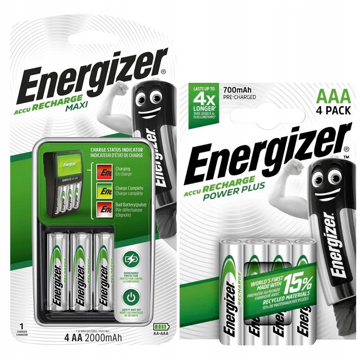 Incarcator Energizer Maxi cu 4 acumulatori R6/AA 2000mAh si 4 acumulatori R3/AAA 700mAh