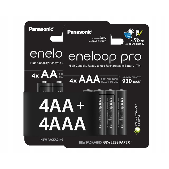 Set acumulatori Eneloop Pro 4x AA 2500mAh + 4x AAA 930mAh, NiMH, Japonia