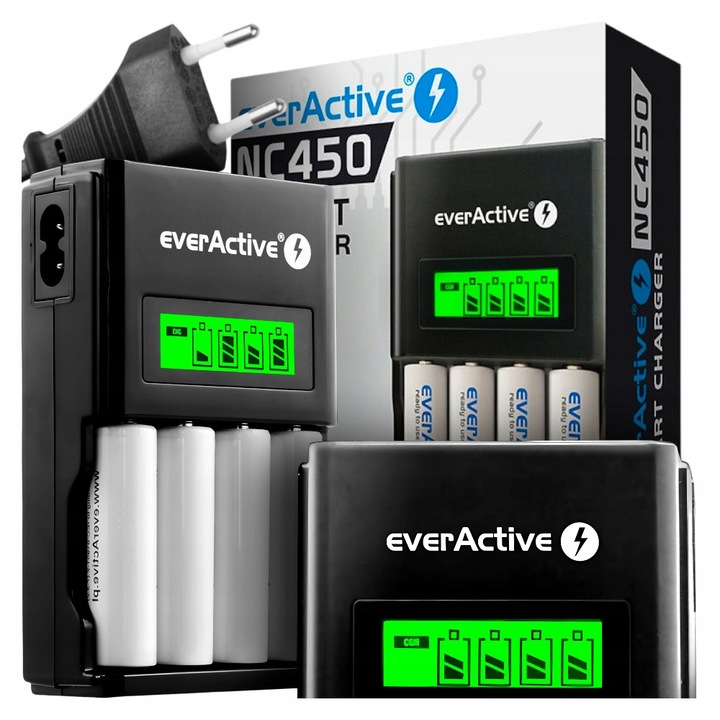 Incarcator Everactive NC-450 Black Edition pentru baterii AA si AAA, 4 canale, protectie la suprasarcina, dimensiuni 110x68x29mm