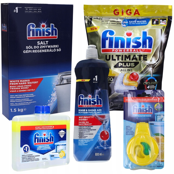 Finish XL Készlet Zajra, 90 db kapszula, 800 ml öblítő, 1,5 kg só, 0,25 l tisztítófolyadék, Citrus&Citrom illatosító