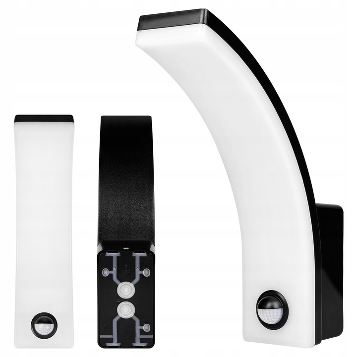 Външна LED аплика 20W със сензор за движение, Masterled, черна, бяла, размери 188x250x66mm