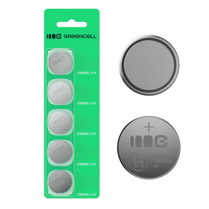 Baterii litium CR2025 Green Cell 3V 160mAh set 5 bucati, 20x2.55mm