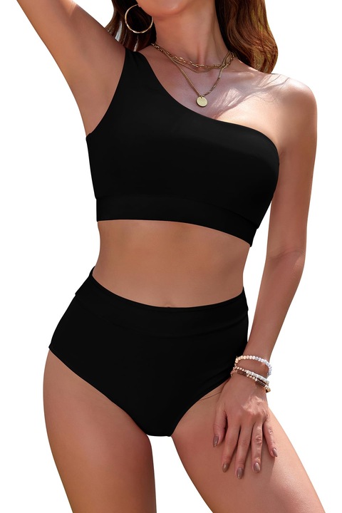 Costum de baie SHEKINI, dama, doua piese, talie inalta, cu burete si acoperire completa, marimea XXL, culoare negru