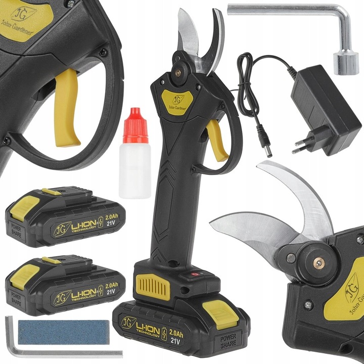 Foarfeca electrica cu acumulator John Gardener, 30 mm, 21 V, 2 acumulatori, galben, set