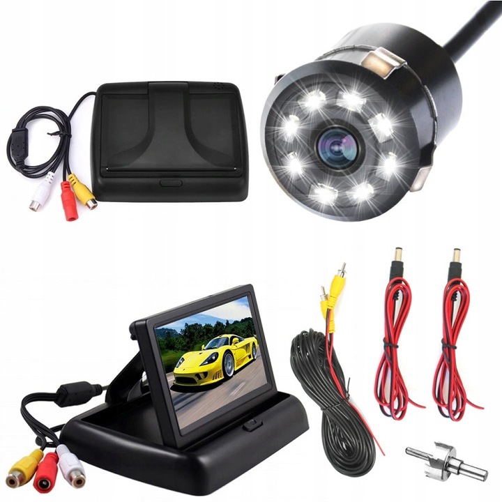 Set camera de marsarier mini cu 8 LED-uri si monitor LCD pliabil 4.3"