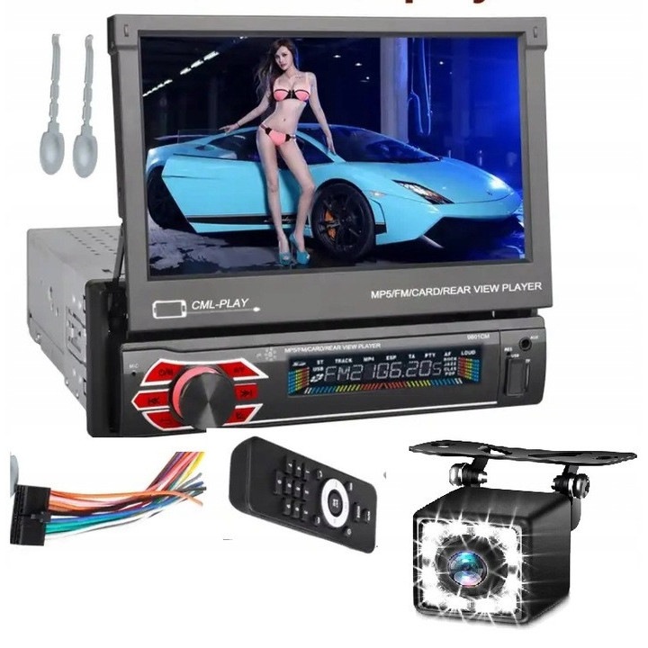 Radio auto Kopier, 1DIN cu ecran 7'', Bluetooth, camera de marsarier 12LED