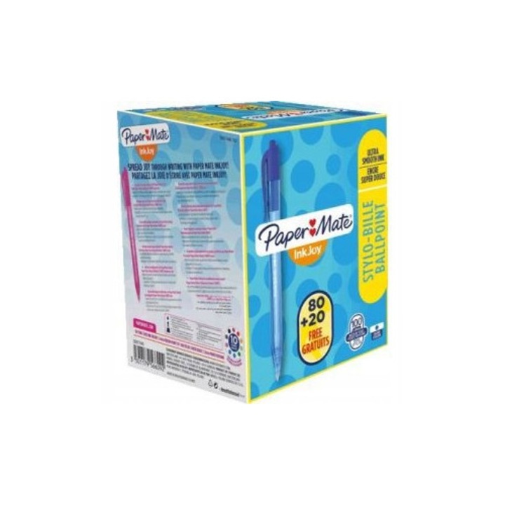 Pixuri Paper Mate InkJoy 100 RT, 1mm, albastru, set 100 bucati