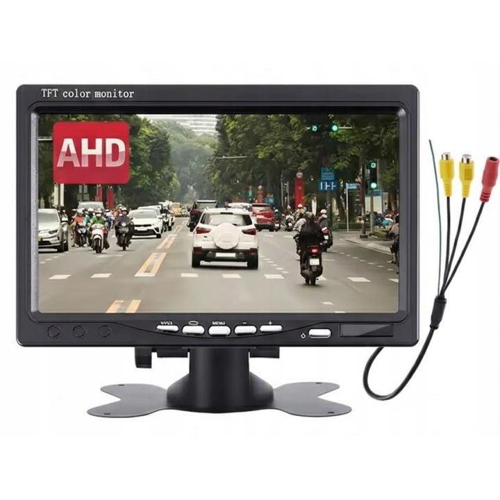 7'' AHD LCD monitor tolatókamerához, Kopier, 2 videobemenet, fekete