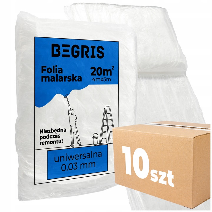 Folie malarska Begris 4x5m, 30my, transparenta, set 10 bucati