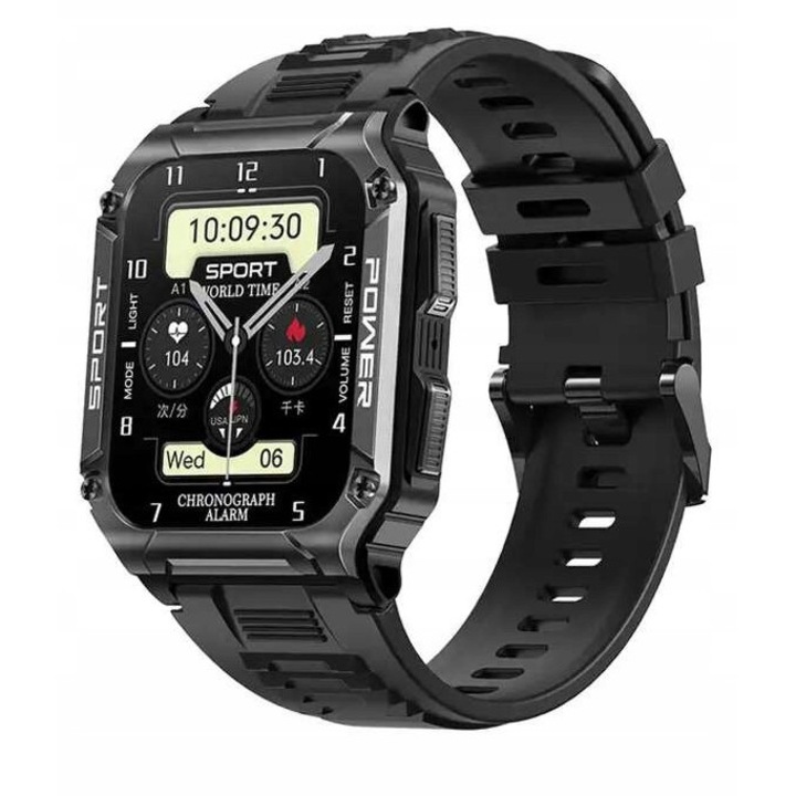 Smartwatch Bestphone BF9, negru, cu bratara din silicon, 1.95 inch, IP68, set complet