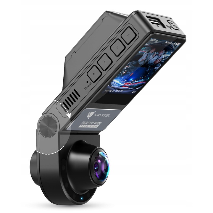 Camera auto DVR Navitel RS3 Duo Wide, 2 camere, 2K, 480° camp vizual, neagra