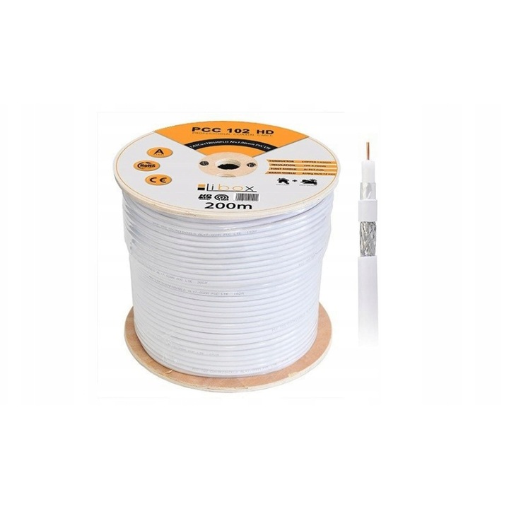 Libox PCC102 antenna kábel, 200m, fehér, 1.02x4.7mm