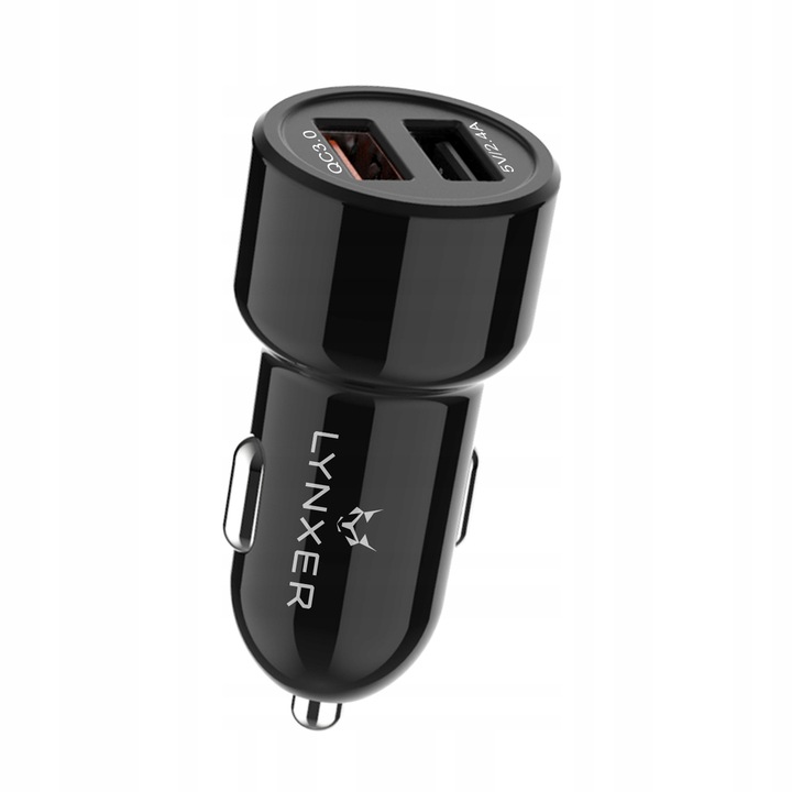 Incarcator auto LYNXER 2x USB, Quick Charge 3.0, negru, 30W