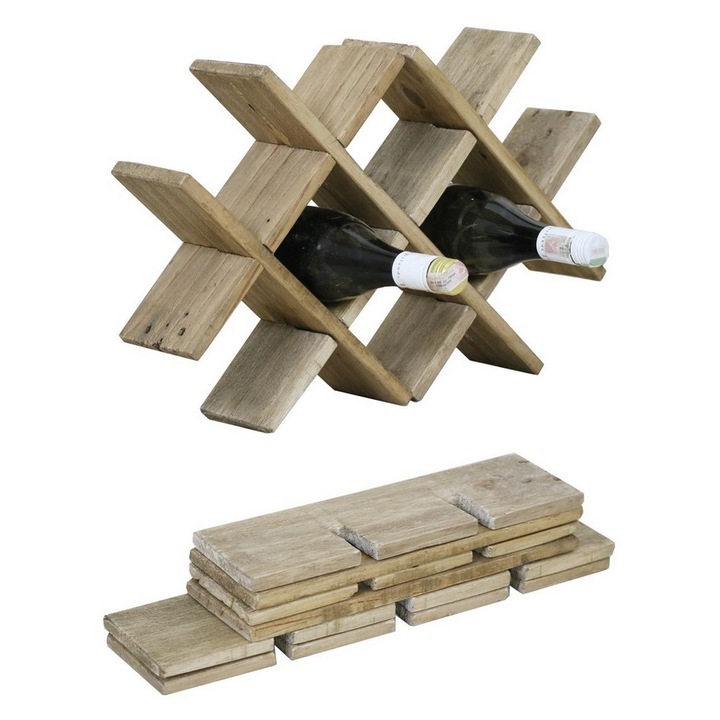 Suport 8 sticle vin lemn maro 52 x 10 x 32 cm