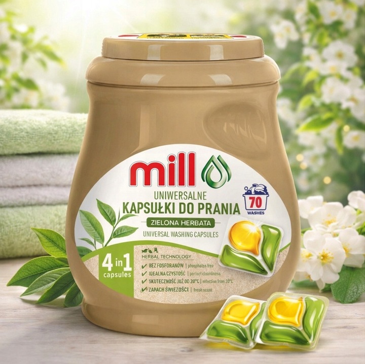 Capsule detergent rufe, Mill, verde, 70 capsule