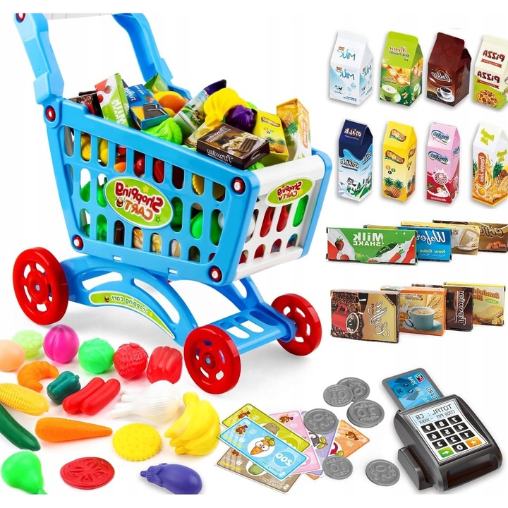 Set joaca supermarket, articole alimentare, 70 produse, multicolor, plastic