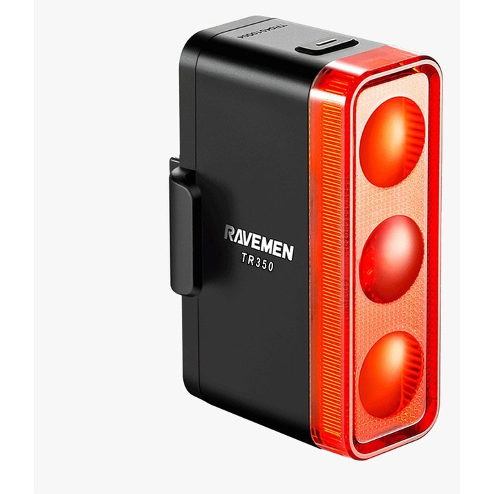Ravemen TR350 LED USB 350lm piros kerékpár hátsó lámpa 41x33x62mm