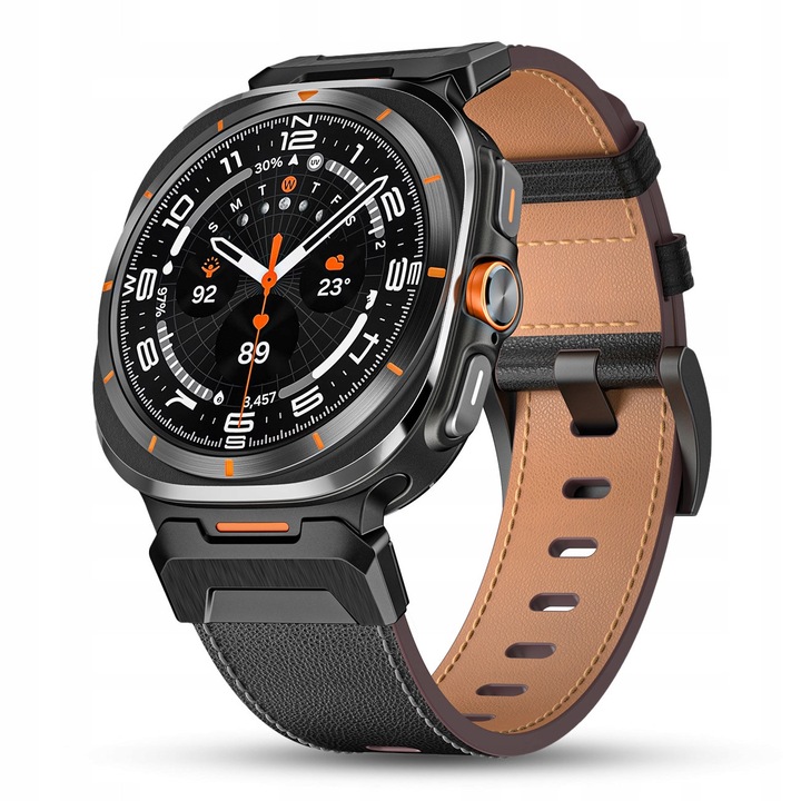 Pasek din piele pentru Samsung Galaxy Watch Ultra 47mm, negru, lungime 225mm, set de accesorii