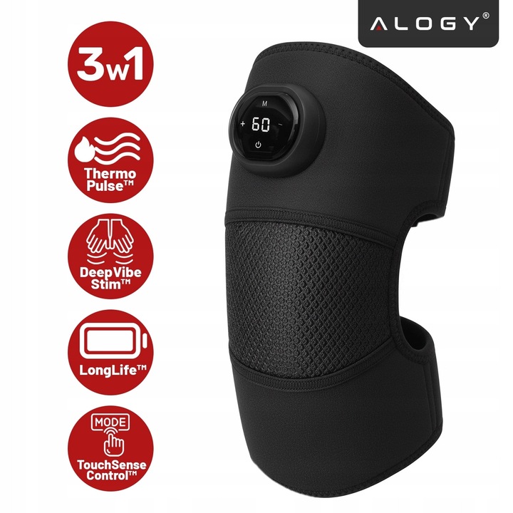 Aparat masaj electric pentru genunchi si cot, 12W, incalzire si vibratii, negru