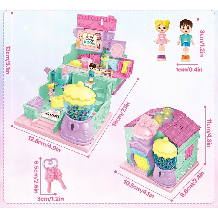 Casuta de papusi, SIRUITON, set mic pliabil, mobilier, culori vii, 3D