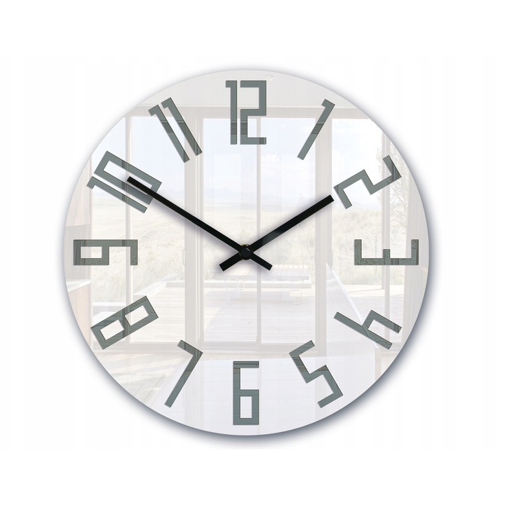 ModernClock dekoratív falióra, 32 cm, fehér, szürke számokkal, csendes kvarc mechanizmus