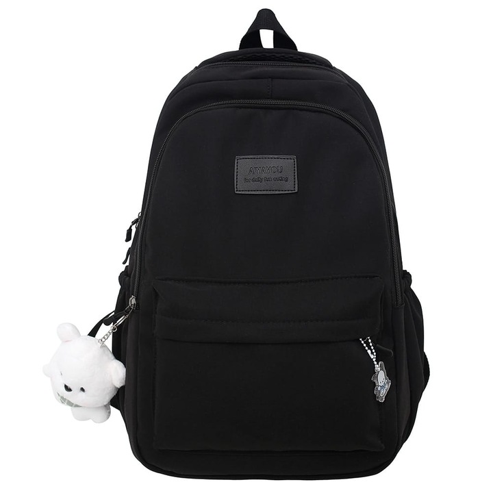 Iskolatáska, többrekeszes, fekete, 45x32x20cm