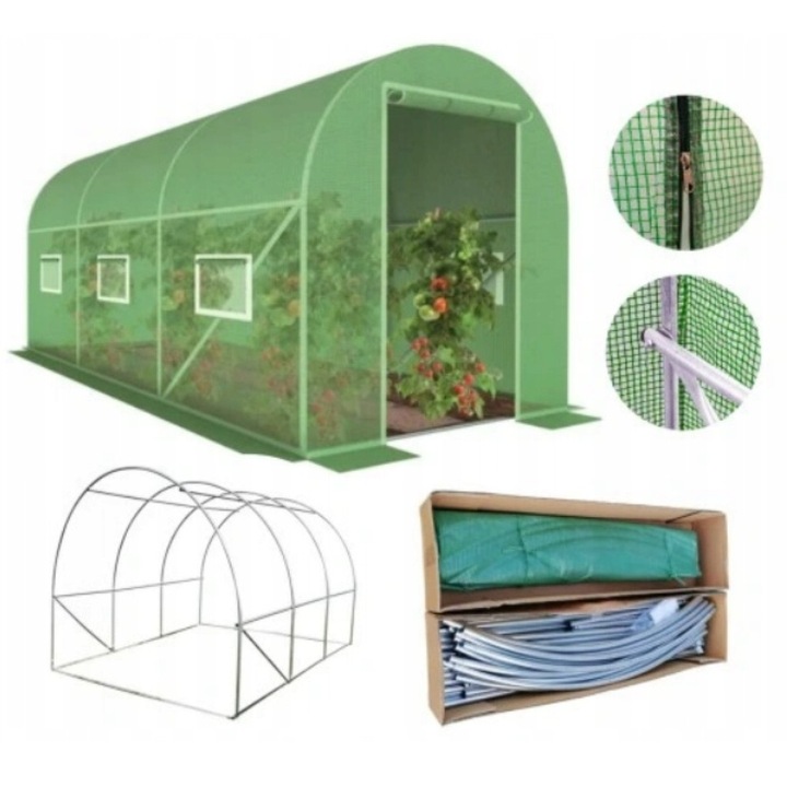 Tunel foliowy, 450x200cm, 9m2, verde, cu structura metalica si folie transparenta