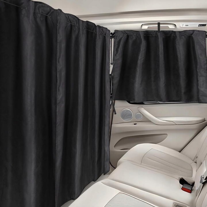 Комплект сенници за кола, ZATOOTO, 2 странични и 1 преграден сенник, 91x68см и 147x102см, черен