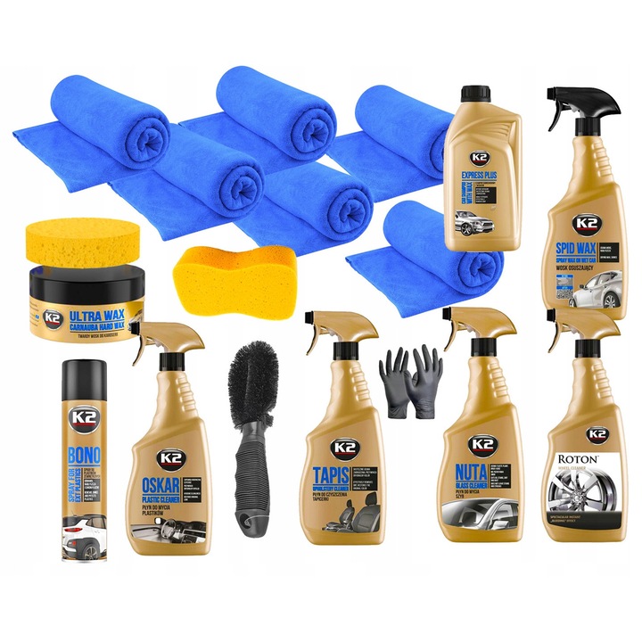 Set de produse de ingrijire auto K2, 10 produse, multicolor, 1L, 750ml, 770ml, 300ml, 250g