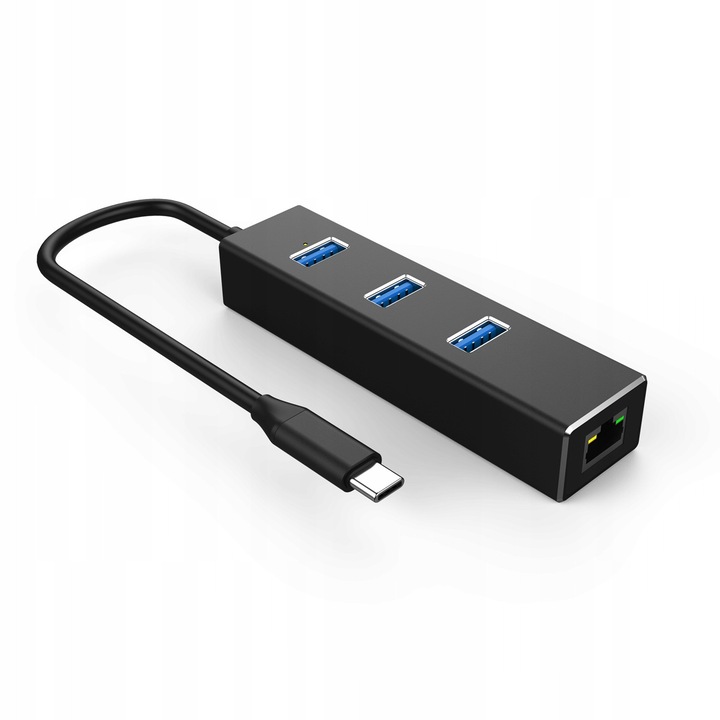 Hub USB-C 3x USB 3.0, adaptor retea Gigabit RJ45 1000 Mbps, design compact