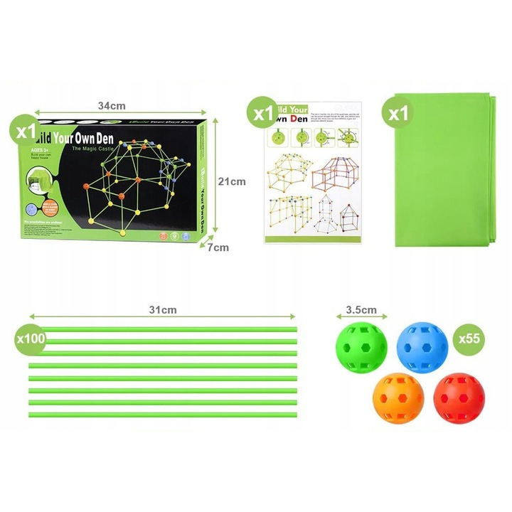 Set de constructie fortareata pentru copii, 156 piese, material plastic, multicolor