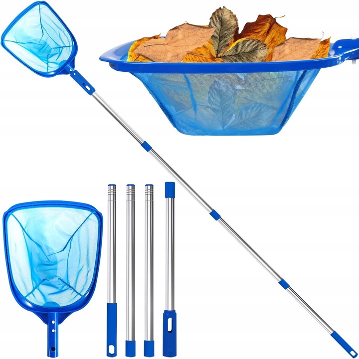 Set de curatare pentru piscina, 4BAOHUI, plasa cu tija, lungime ajustabila 74-185 cm, 42x27 cm, material plastic, aluminiu