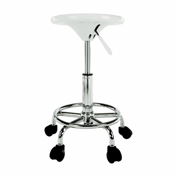 Taburet cu inaltime reglabila plastic alb crom Mabel 35x35x43-55 cm
